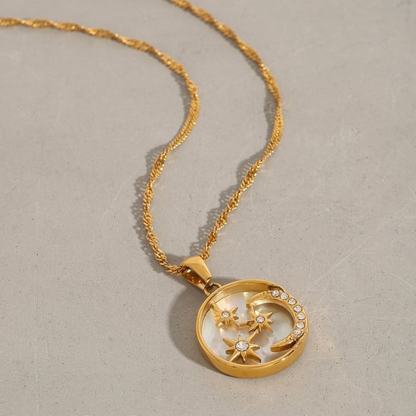 1 Piece Luxurious Series Star & Moon Pattern Stainless Steel Gold Color Women's Pendant Necklaces 2