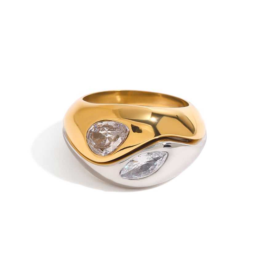 Conjunto de 1 anillo de lujo de acero inoxidable con diseño retro francés y gotas en color dorado para mujer. Imagen6