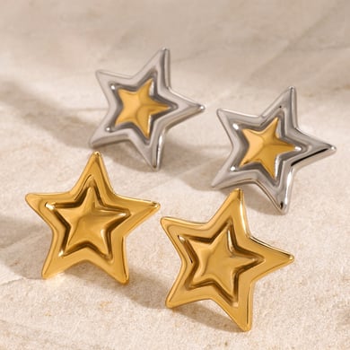 1 paire de boucles d&#39;oreilles à tige en acier inoxydable plaqué or 18 carats pour femme, style pentagramme, série Simple h5 Image4