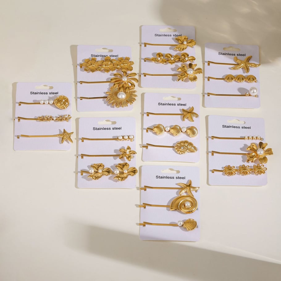 1 Paar Simple Series Süße Blumen Edelstahl 18 Karat vergoldet Kunstperlen Damen Haarspangen Bild4
