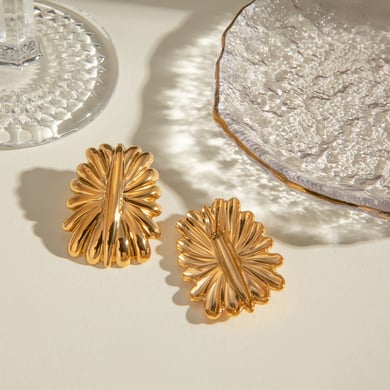 Europäische und amerikanische grenzüberschreitende INS-Stil Persönlichkeit All-Match 18 Karat Gold Edelstahl rechteckige Feuerwerk-förmige Ohrringe Ohrringe Schmuck Großhandel Frauen h5 Bild5
