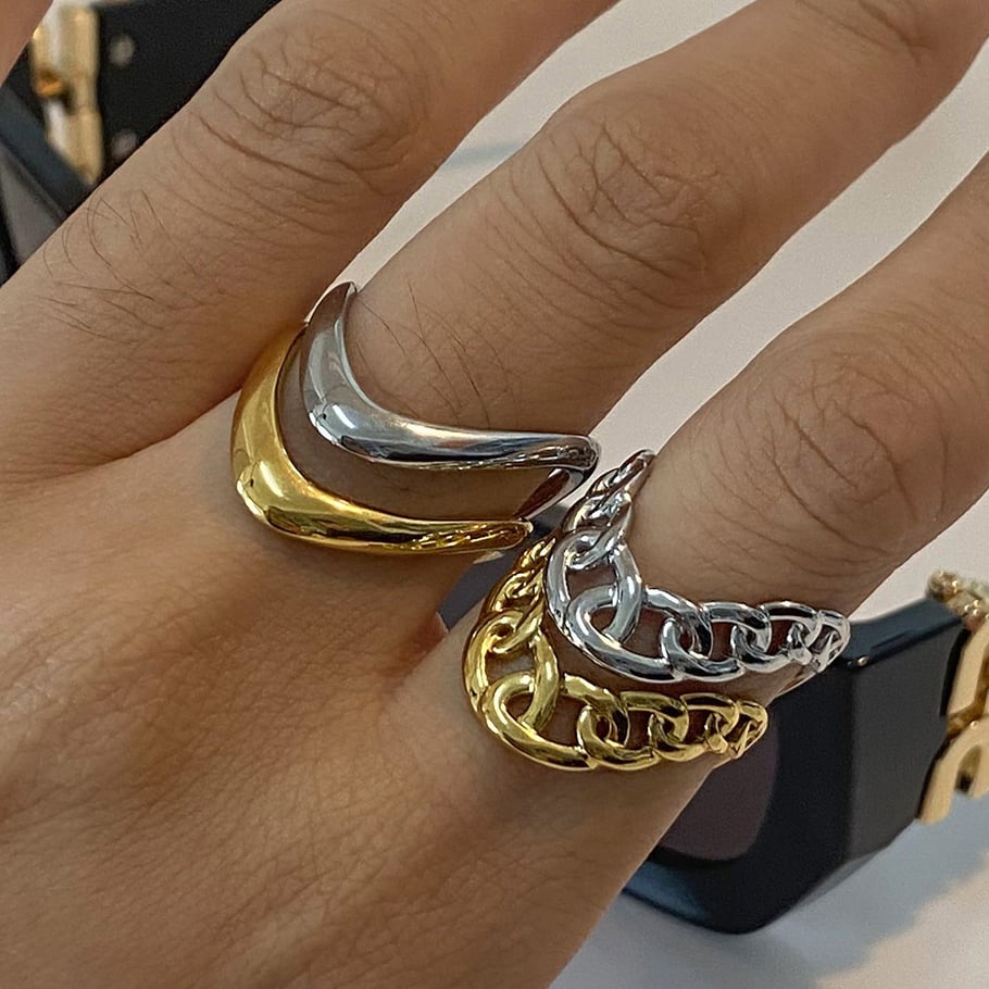 1 Pair Simple Series Daily line Stainless Steel 18K Gold Plated Women Adjustable Rings Picture6