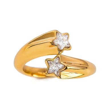 1 Pair Simple Series ins style Pentagram Stainless Steel 18K Gold Plated Rhinestone Women Adjustable Rings h5 Picture6
