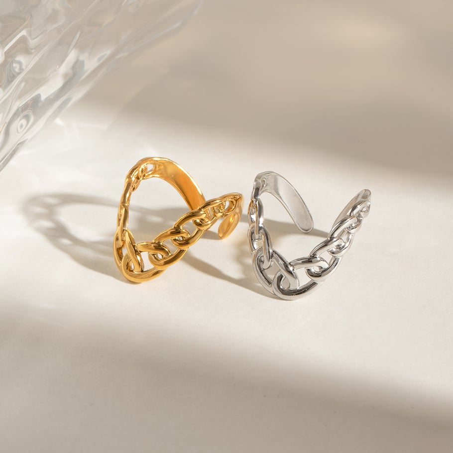 1 Pair Simple Series Daily line Stainless Steel 18K Gold Plated Women Adjustable Rings Picture3