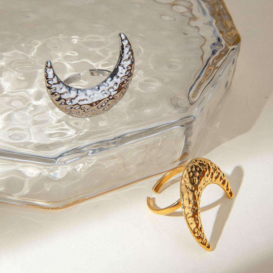 Anillos ajustables para mujer de acero inoxidable color dorado con diseño de luna clásica de serie simple de 1 pieza Imagen5