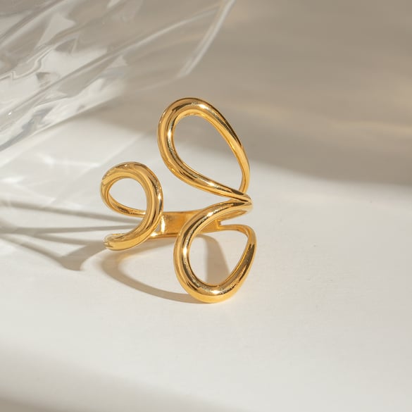 1 paire de bagues ajustables géométriques quotidiennes en acier inoxydable plaqué or 18 carats pour femme, série Simple