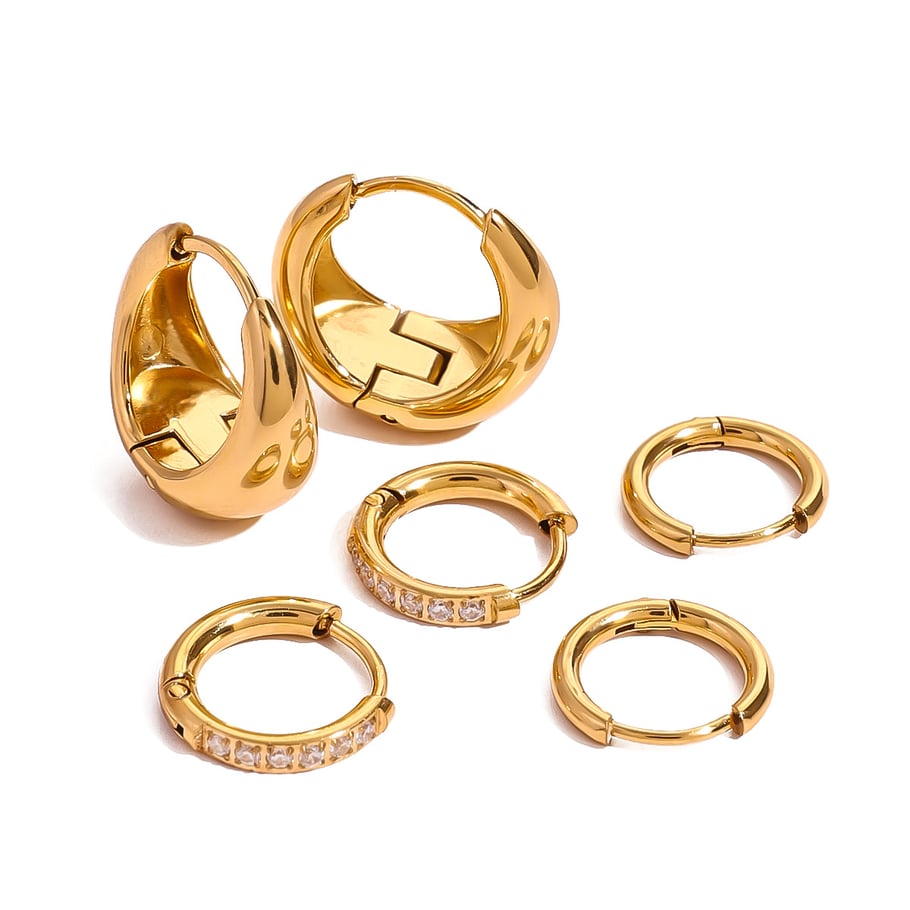 1 Pair Simple Series Simple Geometric Stainless Steel 18K Gold Plated Rhinestone Women Earrings Set Picture8