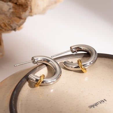 1 Pair Simple Series Simple Geometric Stainless Steel 18K Gold Plated Women Hoop Earrings h5 Picture5