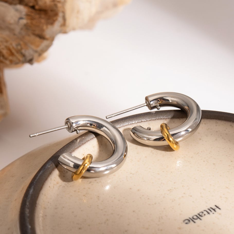 1 Pair Simple Series Simple Geometric Stainless Steel 18K Gold Plated Women Hoop Earrings Picture5