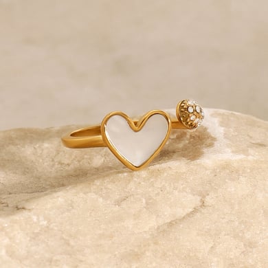 1 Pair Simple Series Retro Heart Stainless Steel 18K Gold Plated Shell Women Adjustable Rings h5 Picture3