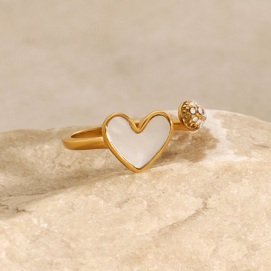 1 Pair Simple Series Retro Heart Stainless Steel 18K Gold Plated Shell Women Adjustable Rings Picture3
