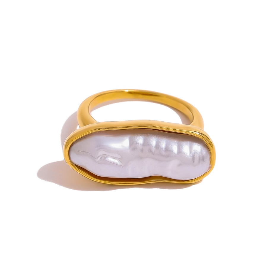 1 Pair Classic Series Retro pearl Stainless Steel 18K Gold Plated Artificial Pearl Women Single Rings Picture6