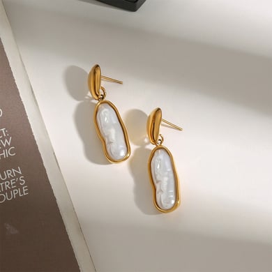 1 Pair Classic Series Irregular Oval Shape Stainless Steel Gold Color Women's Drop Earrings h5 Picture5
