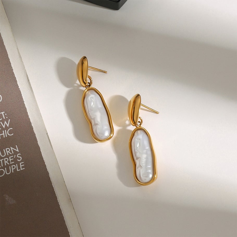 1 Pair Classic Series Irregular Oval Shape Stainless Steel Gold Color Women's Drop Earrings Picture5