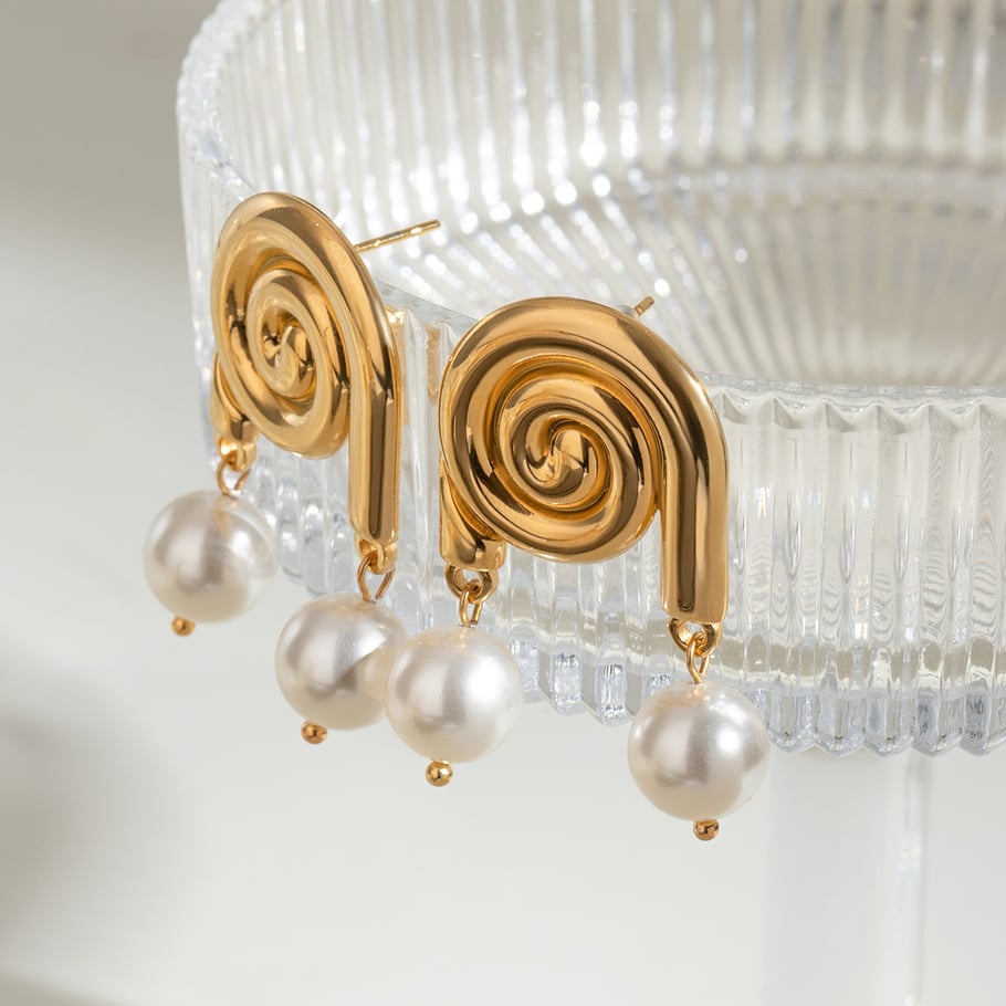 1 Pair Simple Series Vacation Turtle Stainless Steel 18K Gold Plated Artificial Pearl Women Drop Earrings Picture3