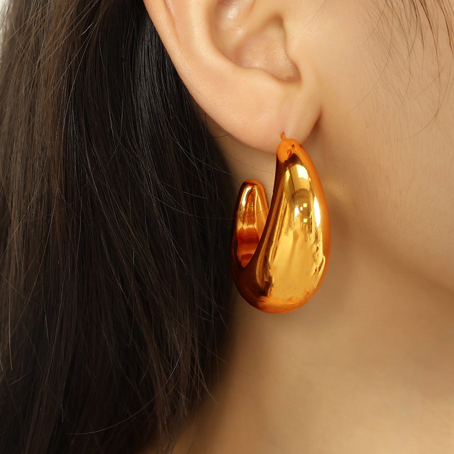 1 Pair Simple Series Classic Solid Color Stainless Steel 18K Gold Plated Women Hoop Earrings Picture4