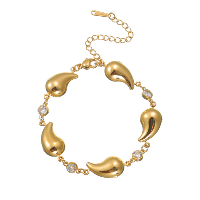 Bracelet à breloques pour femme, série simple, style punk, en acier inoxydable plaqué or 18 carats, avec strass Image5