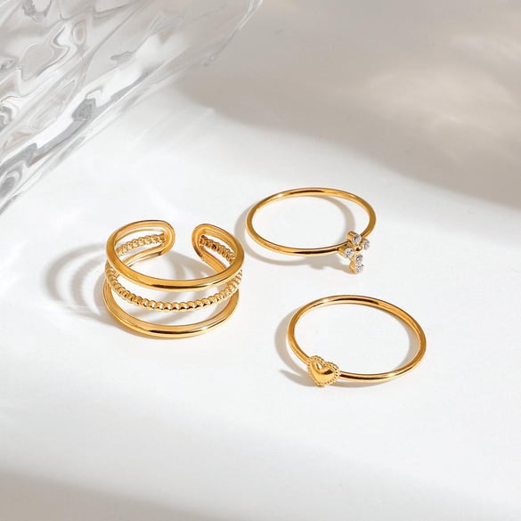 1 pezzo di lusso serie Ins stile croce in acciaio inossidabile color oro anello da donna set