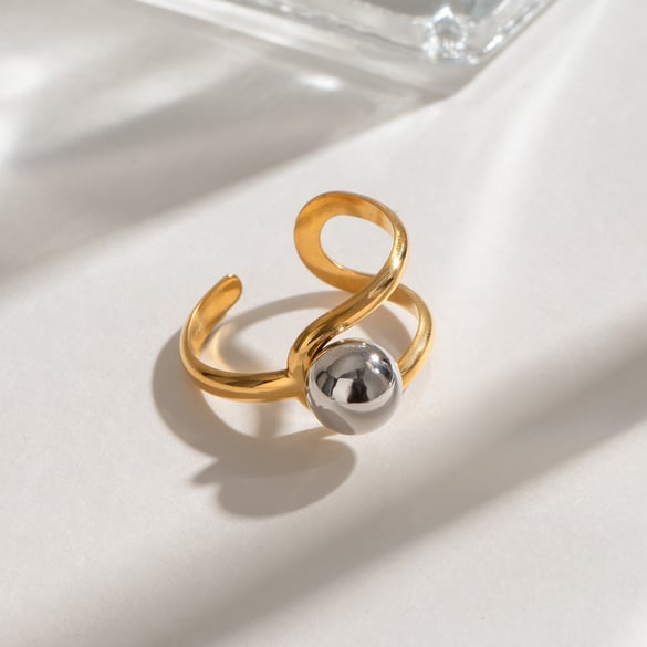 1 Pair Simple Series Daily line Stainless Steel 18K Gold Plated Women Adjustable Rings 2