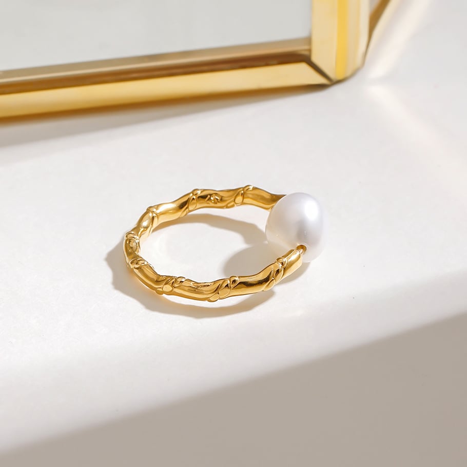 1 paio di anelli singoli da donna in acciaio inossidabile placcato oro della serie romantica, linea elegante Immagine10