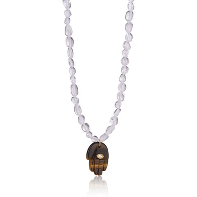 1 Piece Polychrome Series Bohemian Hand Shape Stainless Steel Gold Color Irregular Natural Stone Women's Beaded Necklaces h5 Picture10