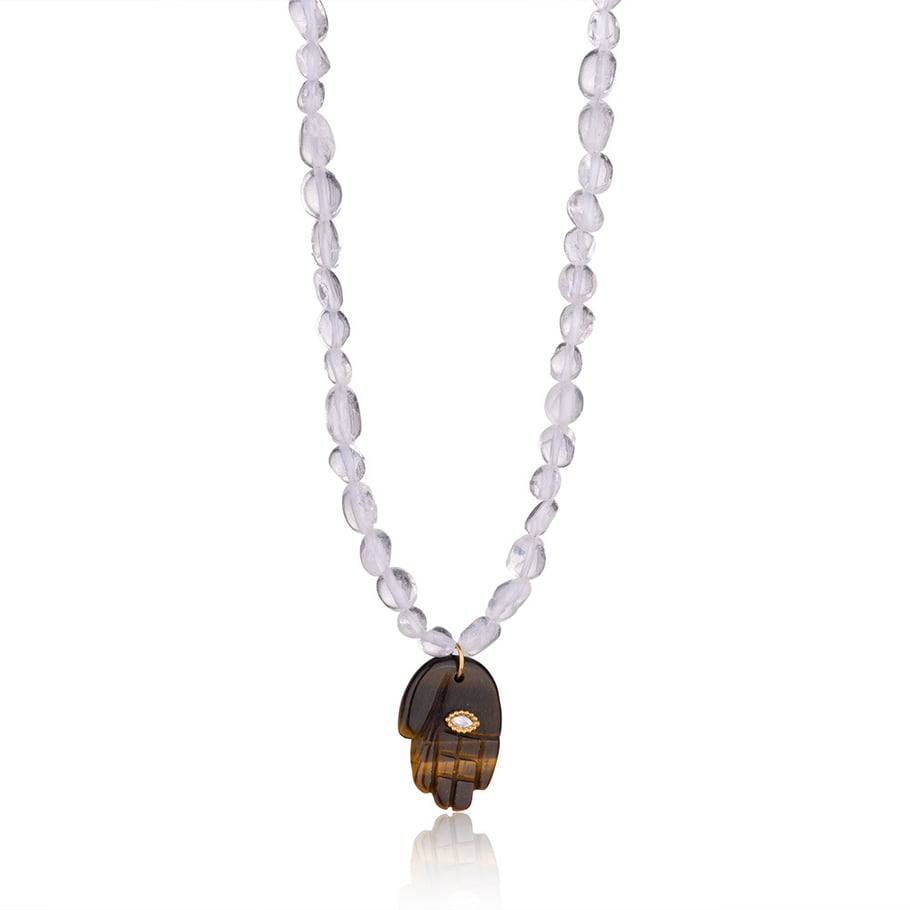 1 Piece Polychrome Series Bohemian Hand Shape Stainless Steel Gold Color Irregular Natural Stone Women's Beaded Necklaces Picture10