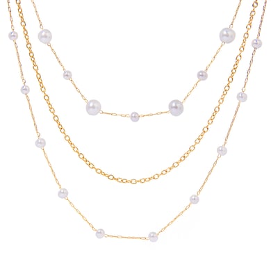 1 Piece Classic Series Elegant Beads Stainless Steel 18K Gold Plated Artificial Pearl Women Layered Necklaces h5 Picture6