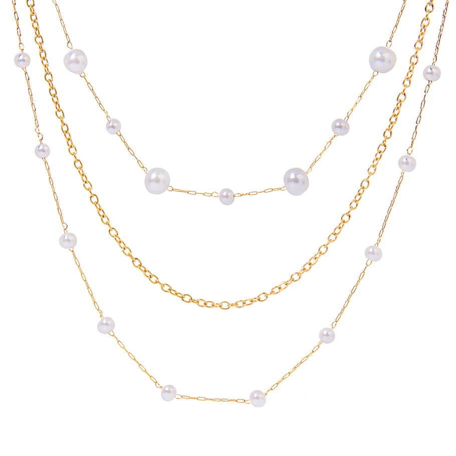 1 Piece Classic Series Elegant Beads Stainless Steel 18K Gold Plated Artificial Pearl Women Layered Necklaces Picture6