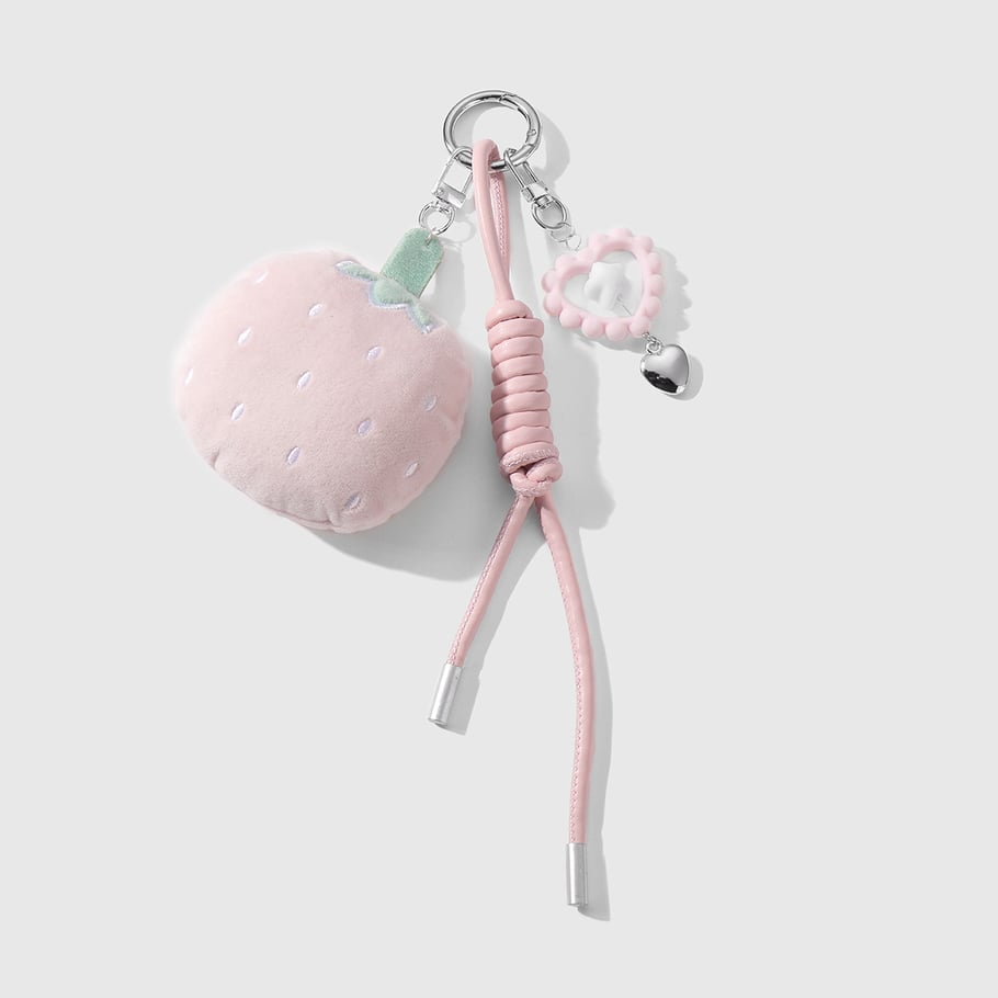 1 Piece Sweet Beaded Bow Plush Heart Strawberry Bag Charms Picture5