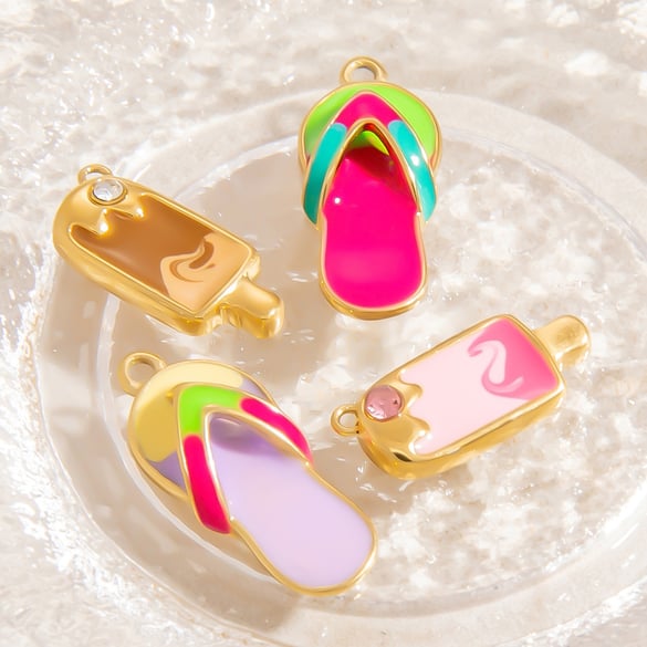 1 Piece Summer Style Vacation Popsicle Pattern Oil-spot Glazing Stainless Steel Gold Color Women's Pendants 2