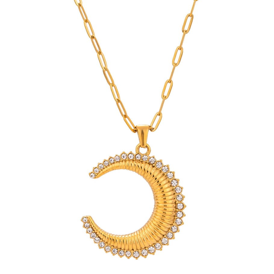 1 stück simple series  style sonne/mond edelstahl 18 karat vergoldet strass damen halsketten mit anhänger Bild3