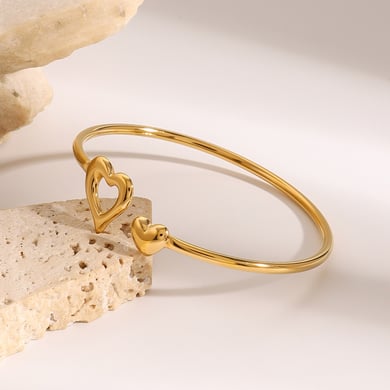 1 stuk romantische serie schattige liefdes-/hartvormige roestvrijstalen vergulde damesarmbanden h5 Afbeelding4