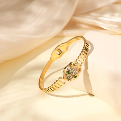 1 Piece Ornate Series Elegant Leopard Head Stainless Steel Gold Color Women's Bangles h5 Picture4