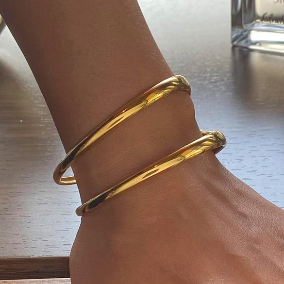 1 Piece Simple Series Simple Solid Color Stainless Steel 18K Gold Plated Women Bangles 2