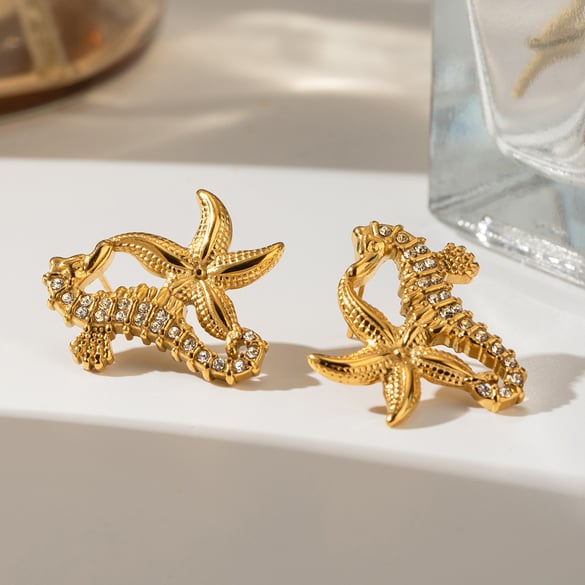 1 Pair Simple Series ins style Turtle Stainless Steel 18K Gold Plated Rhinestone Women Stud Earrings