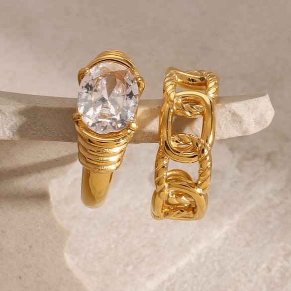 1 Piece Classic Geometric Stainless Steel Gold Color Women's Single Rings 2
