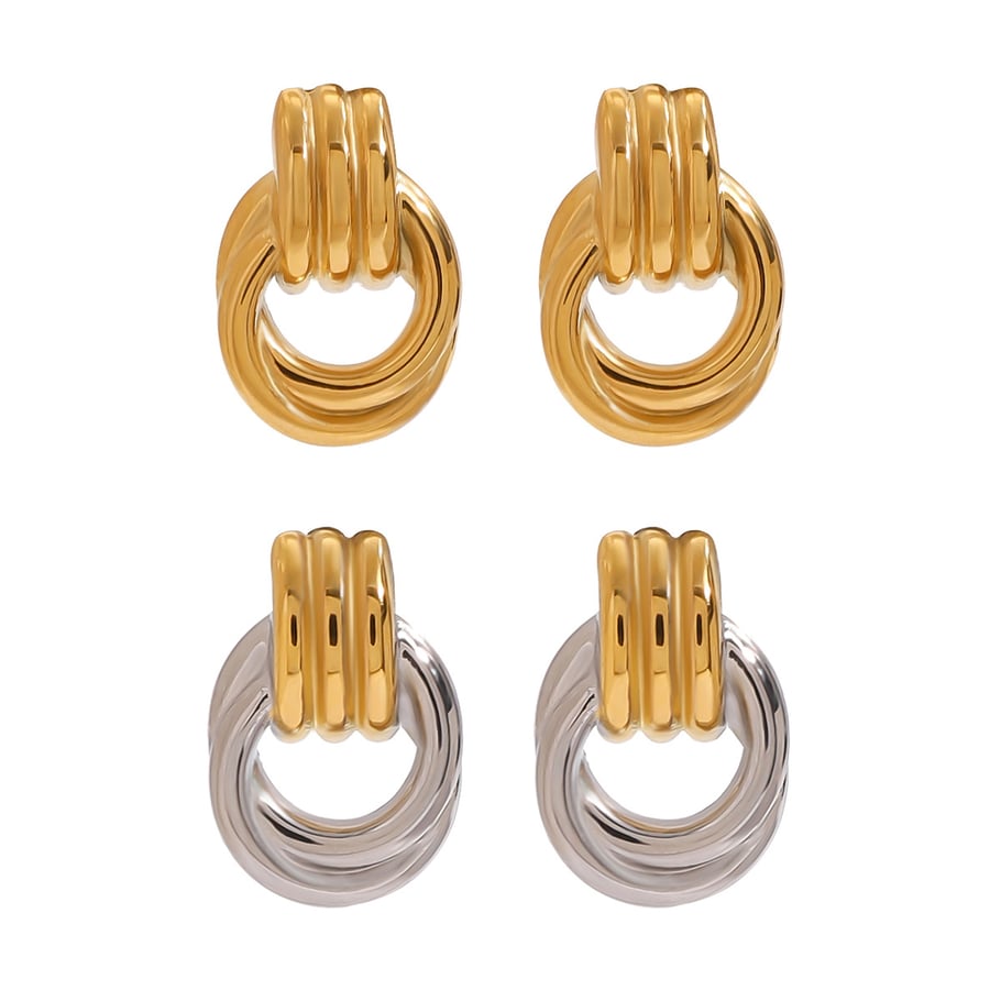 1 Pair Simple Series Fashionable Annular Stainless Steel Gold and Silver Color Women's Stud Earrings Picture6