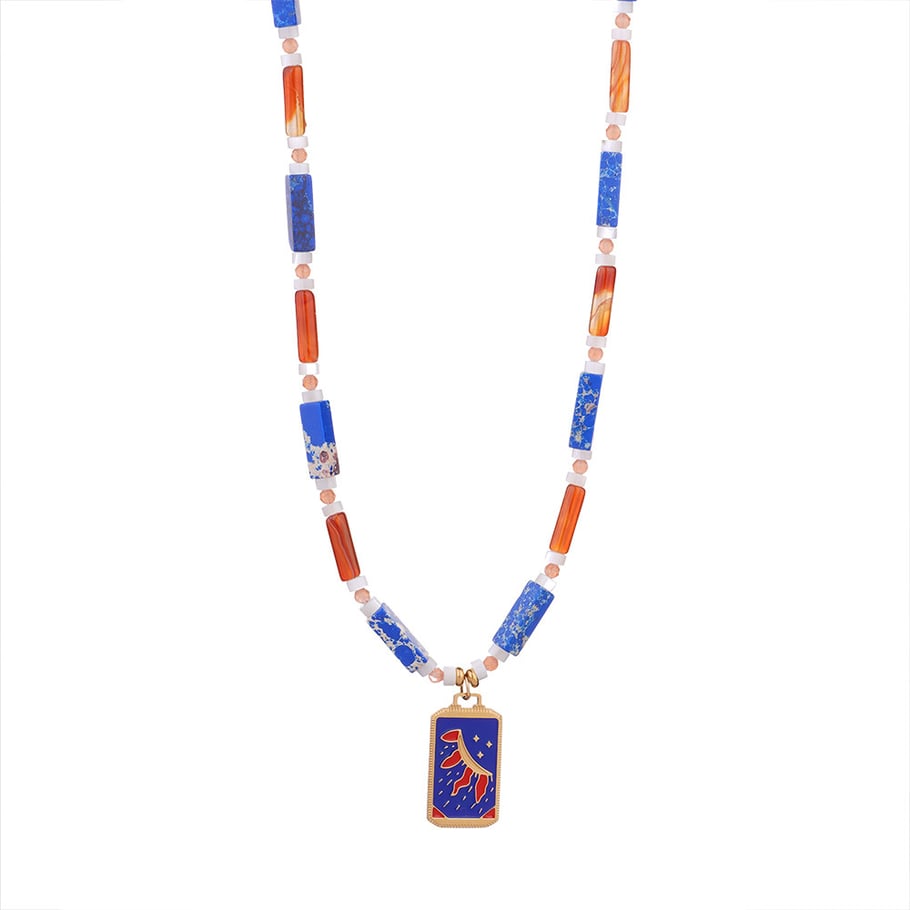 1 Piece Ethnic Series Bohemian Moon Tarot Stainless Steel Gold Color Natural Stone Women's Pendant Necklaces Picture10