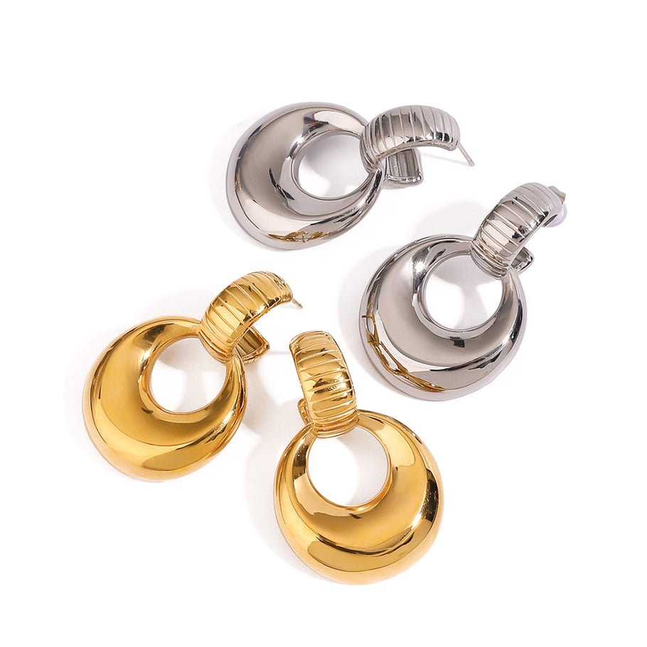 1 Pair Modern Series Daily Annular Shape Stainless Steel Gold Color Women's Drop Earrings Picture8