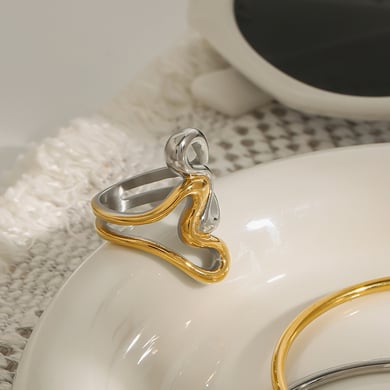 Anillos individuales de acero inoxidable irregulares de alta gama, color dorado, para mujer, serie simple, 1 pieza h5 Imagen8