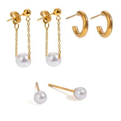 1 Paar Ohrringe im Retro-Stil der Simple Series aus Edelstahl mit 18 Karat vergoldeter Kunstperle für Damen h5 Bild5