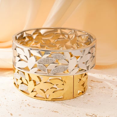 1 Piece Intricate Series Natural Leaves Stainless Steel Gold Color Women's Bangles h5 Picture4