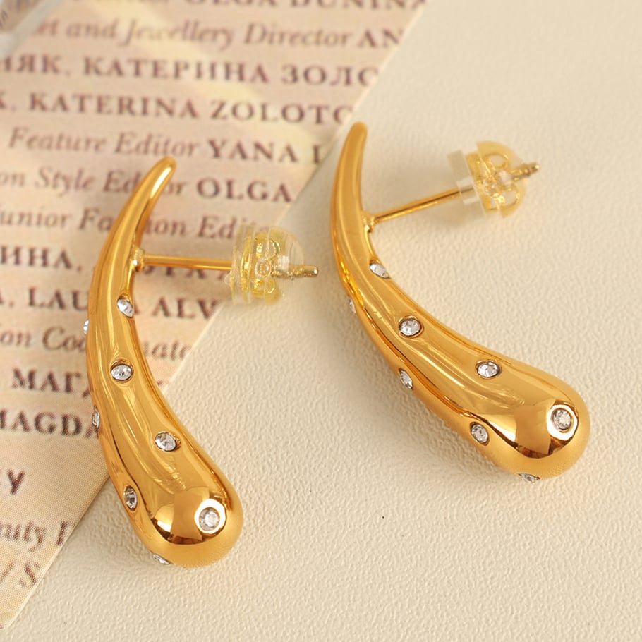 1 Pair Simple Series Simple Droplet Stainless Steel 18K Gold Plated Rhinestone Women Stud Earrings Picture6