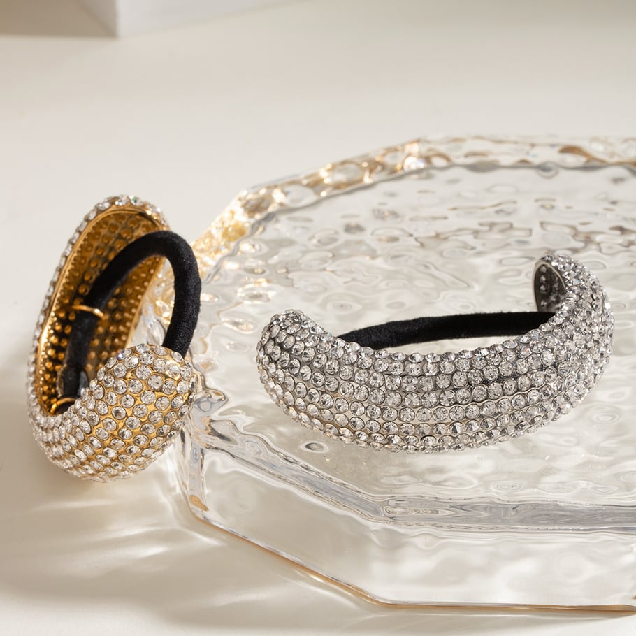 1 Paar Luxuriöse Serie Einfache geometrische Edelstahl 18K vergoldet Strass Damen Haarbänder Bild3
