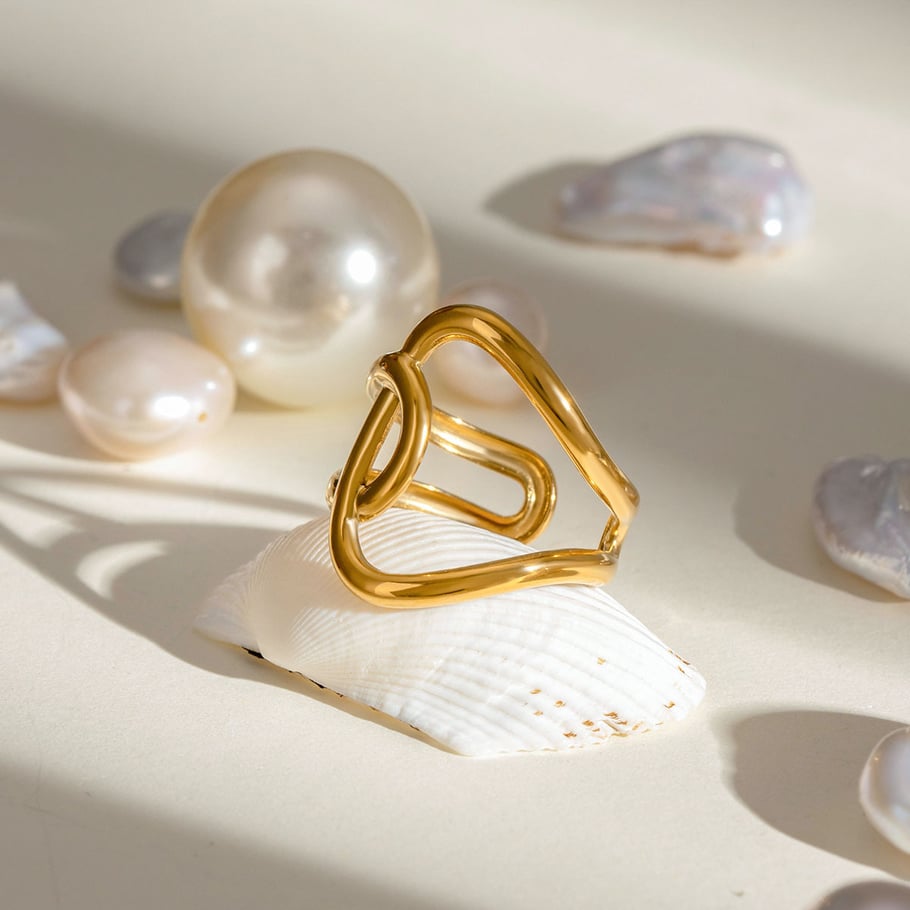 1 Paar Simple Series Casual Geometric Edelstahl 18 Karat vergoldet verstellbare Damenringe Bild4