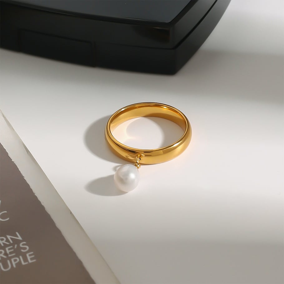 1 piece classic series retro elegant sphere all-match stainless steel gold color women's single rings h5Picture4