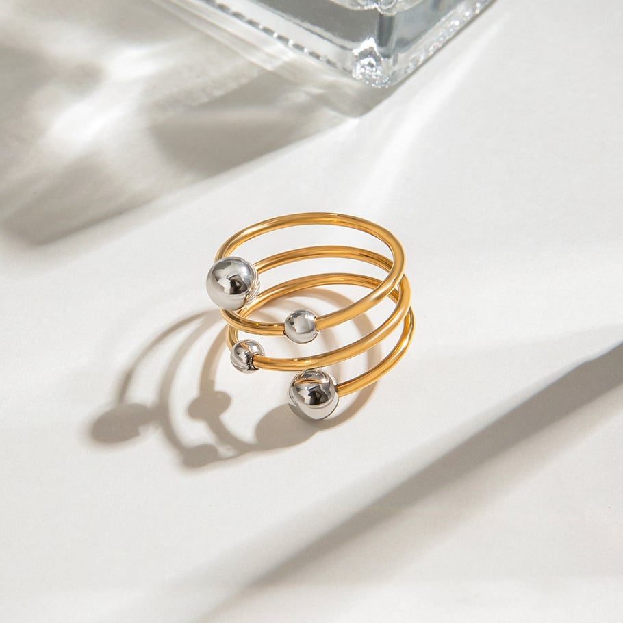 1 Piece Simple Series Personality Asymmetric Sphere Line Stainless Steel Gold Color Women's Single Rings Picture4