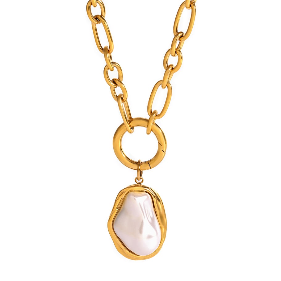 1 Piece Classic Series Elegant Geometric Stainless Steel 18K Gold Plated Artificial Pearl Women Pendant Necklaces Picture6