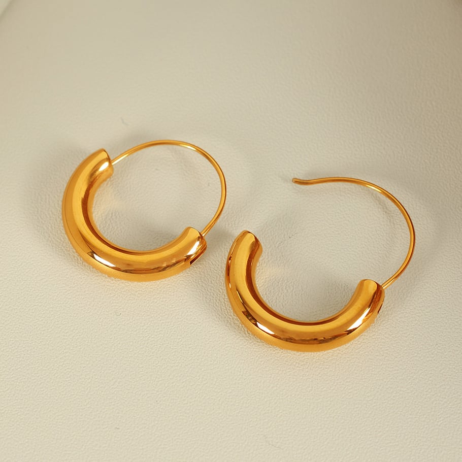 1 Pair Simple Series Simple Geometric Stainless Steel 18K Gold Plated Women Hoop Earrings Picture4