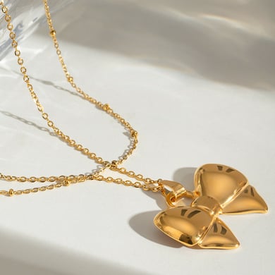 Colliers superposés pour femmes, série Simple, nœud papillon doux, en acier inoxydable plaqué or 18 carats h5 Image6